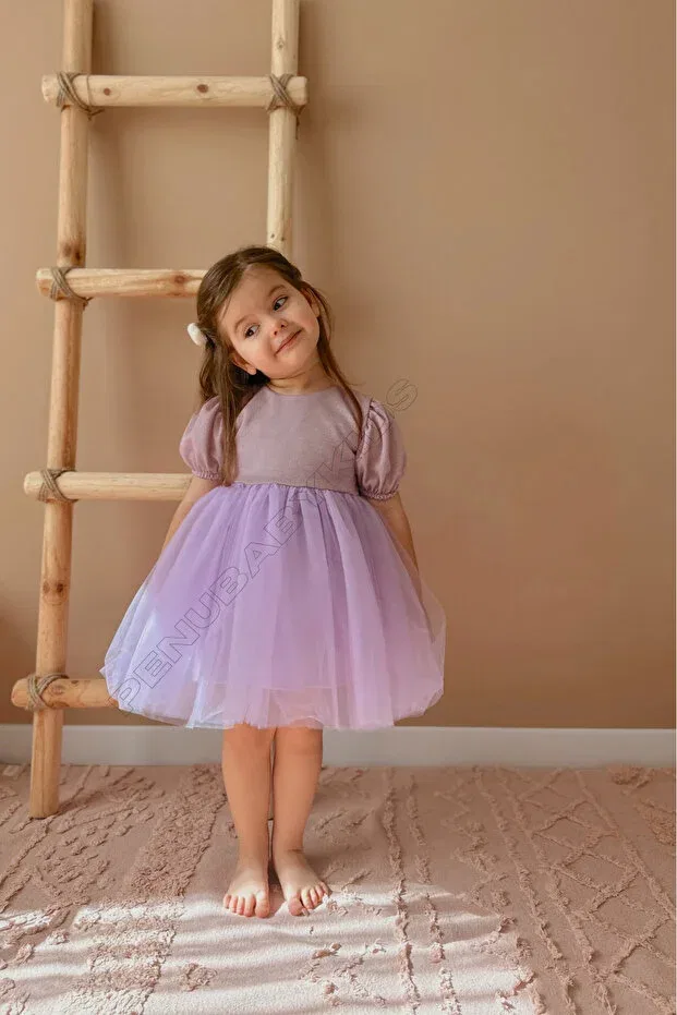 Детское платье для девочек с коротким рукавом-фонарик Penu Baby Kids, Purple — фото 4