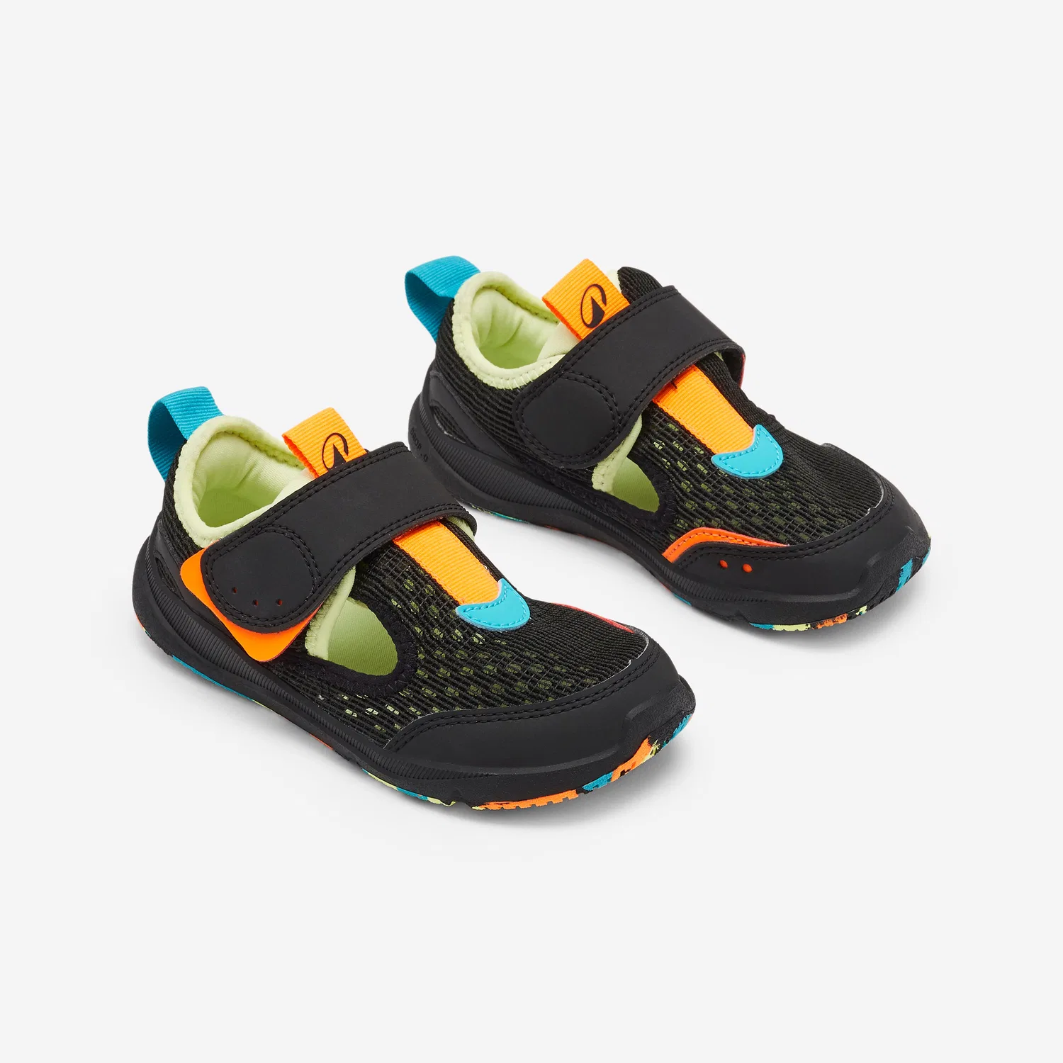 Детские дышащие ботинки для ходьбы Stepper Fresh Decathlon, Цвет: Rauchschwarz / Aquamarin / Neonorangerot — фото 2