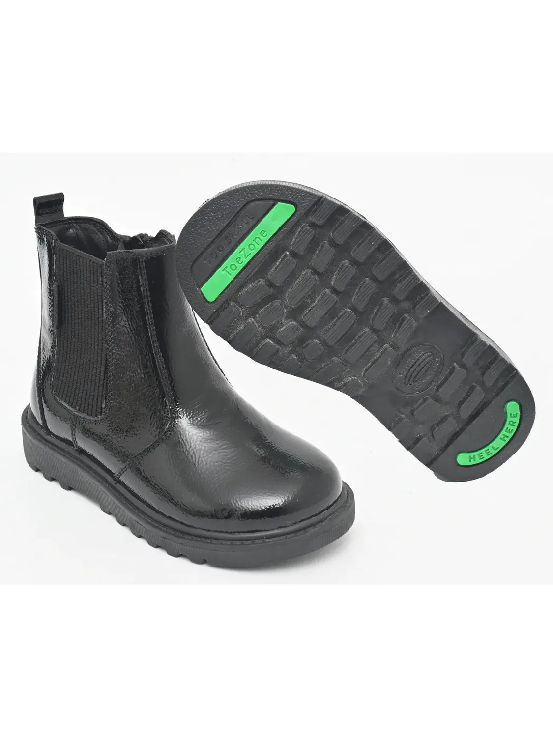 Детские ботинки на щиколотке из лаковой кожи Amara Toezone, Black — фото 2