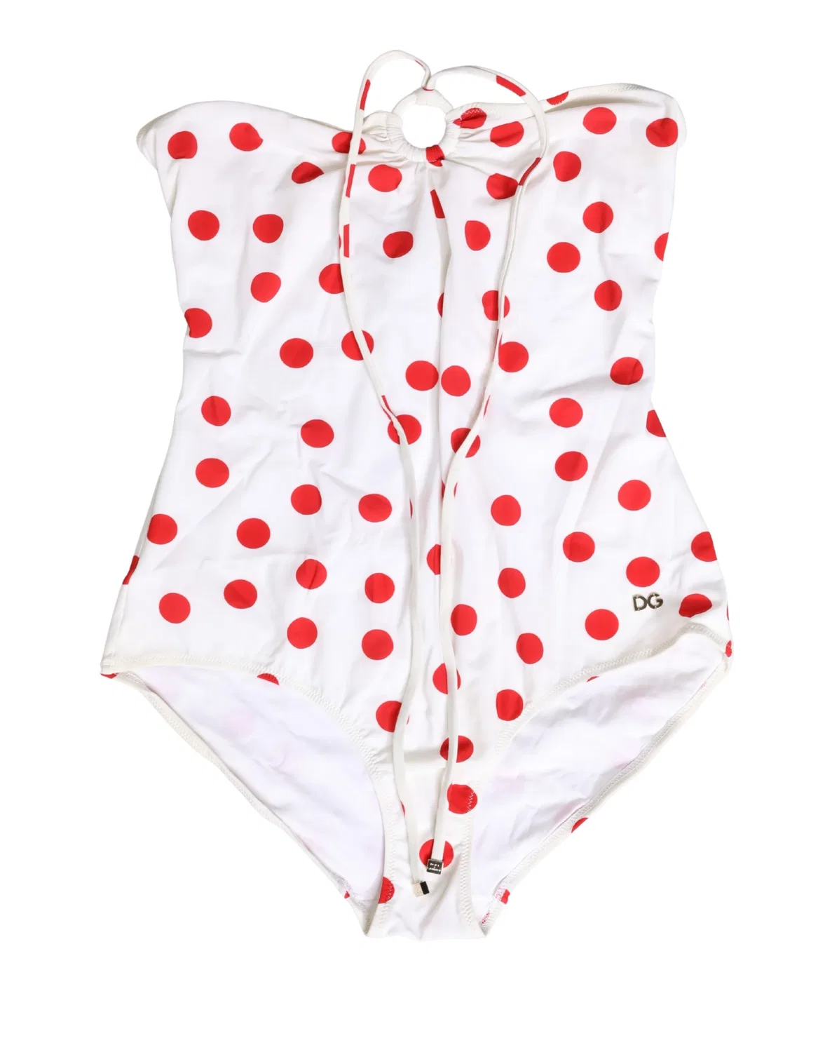 Женский купальник с принтом в горошек White Polka Dot One-Piece Swimsuit Dolce & Gabbana, White and Red — фото 4