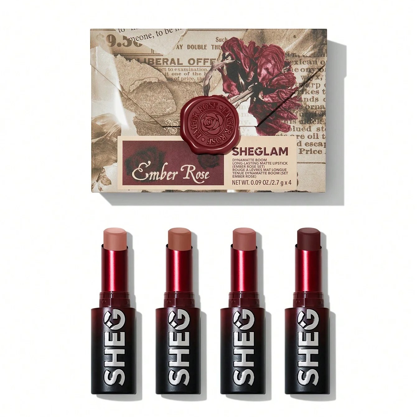 

Набор стойких губных помад Sheglam Ember Rose Dynamatte Boom, 4 предмета