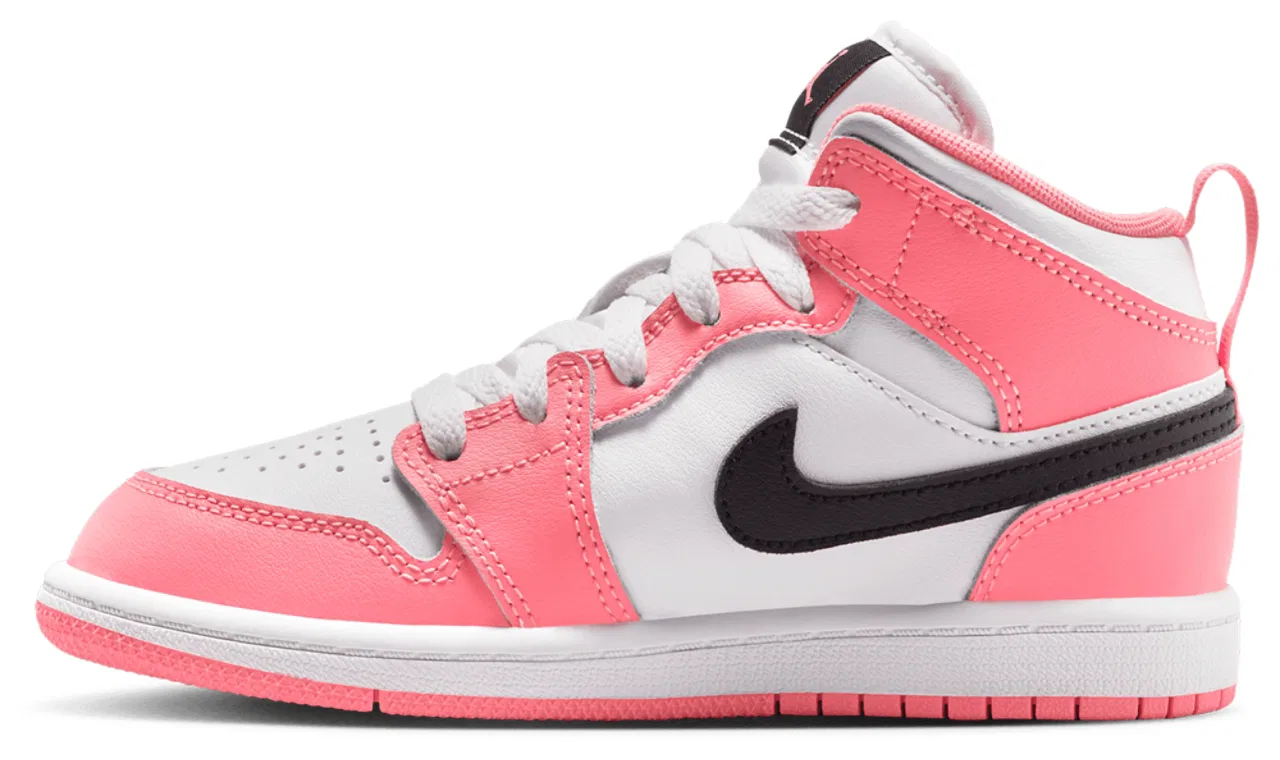 Кроссовки для девочек AJ 1 Mid Jordan, цвет White/Black/Pink Gaze — фото 2