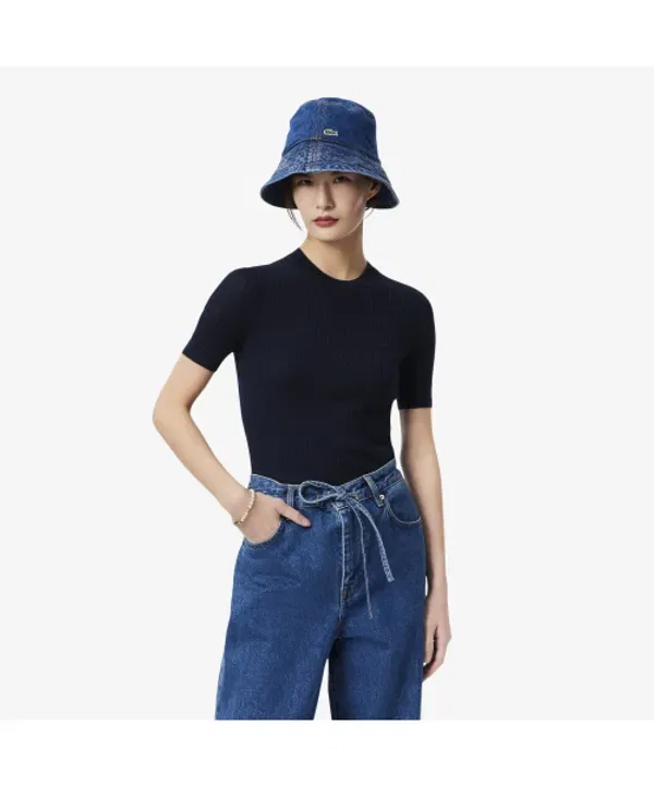 Свитер Lacoste женский трикотажный из мериносовой шерсти, 166, темно-синий