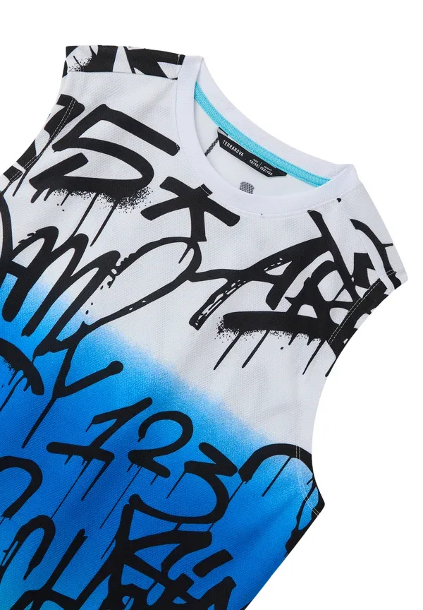 Топ из сетки с принтом Sfumata stampa stile graffiti - top Terranova, Bianco Ottico, белый — фото 2