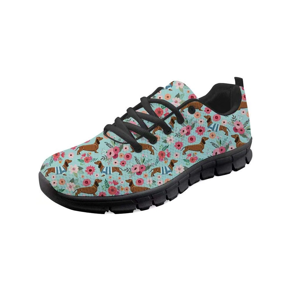 Детские кроссовки с принтом Cute Cat Dog Horse Pattern chaqlin, Dachshund Floral 2
