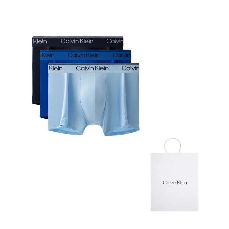 Мужские боксеры с логотипом на поясе, комплект из 3 штук, Calvin Klein, Navy Blue/Sapphire Blue/Sky Blue
