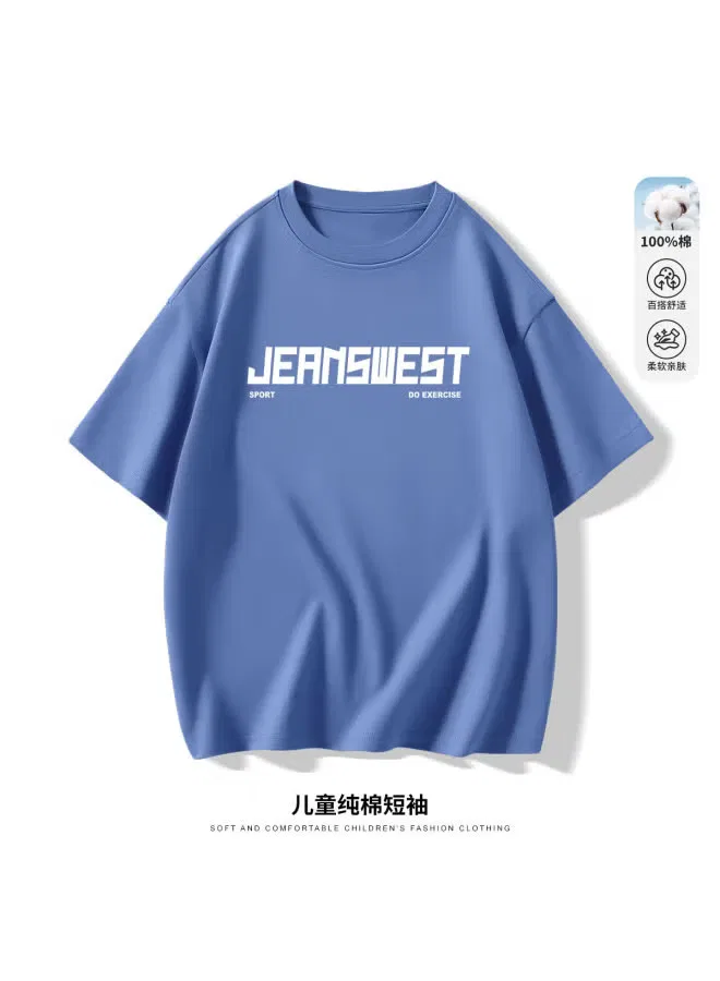 Футболка с принтом букв для мальчиков Jeanswest, синий деним — фото 2