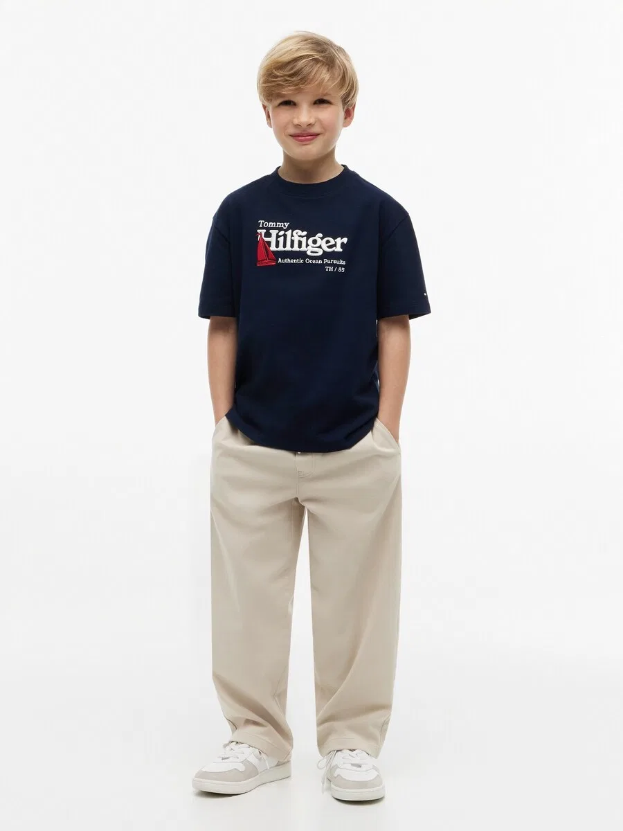 Футболка TOMMY HILFIGER с вышивкой логотипа, темно-синего цвета — фото 4