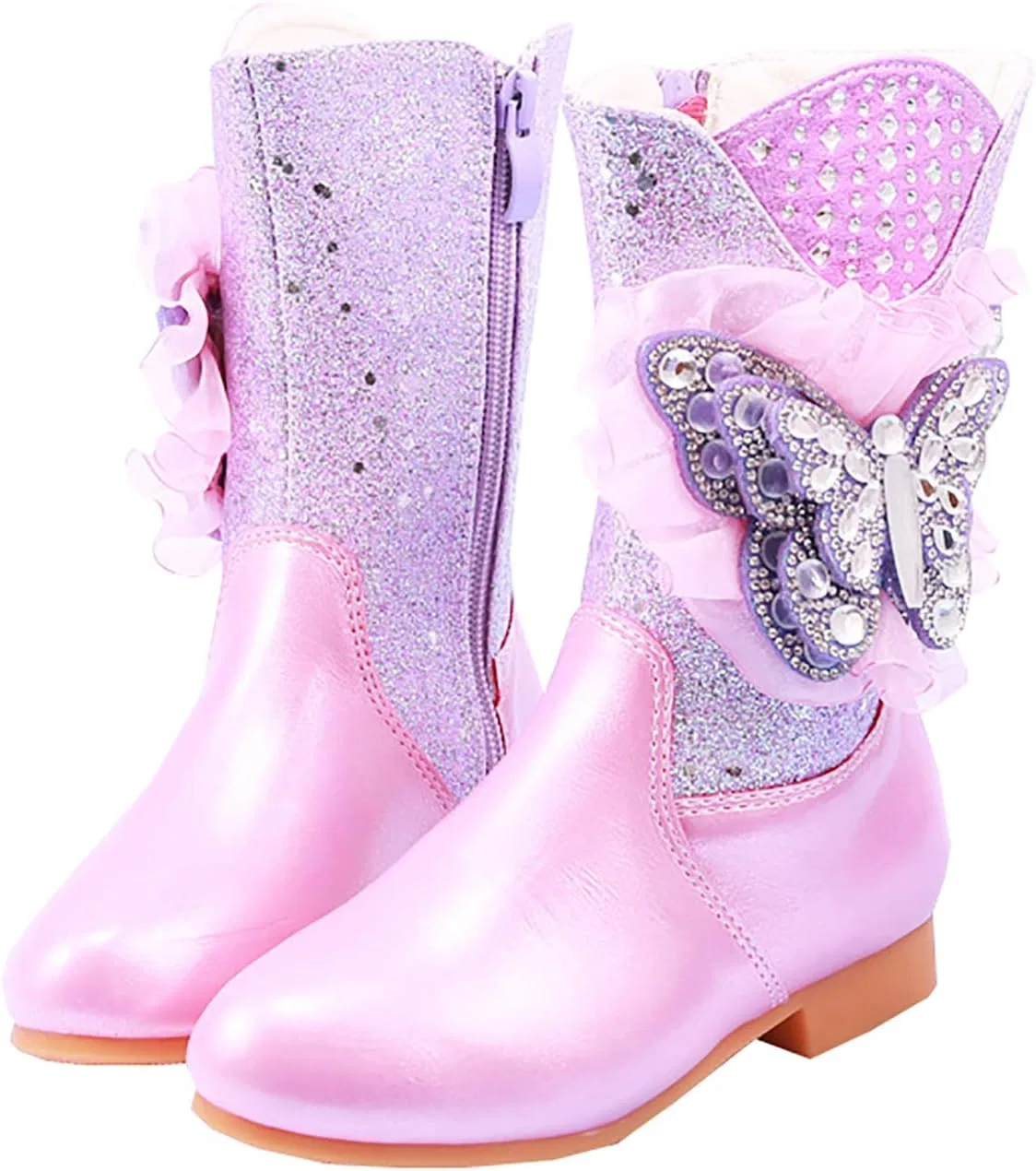 Детские зимние сапоги для девочек с мехом и стразами Sparkle Rhinestone Lace Butterfly Auhoho, Purple