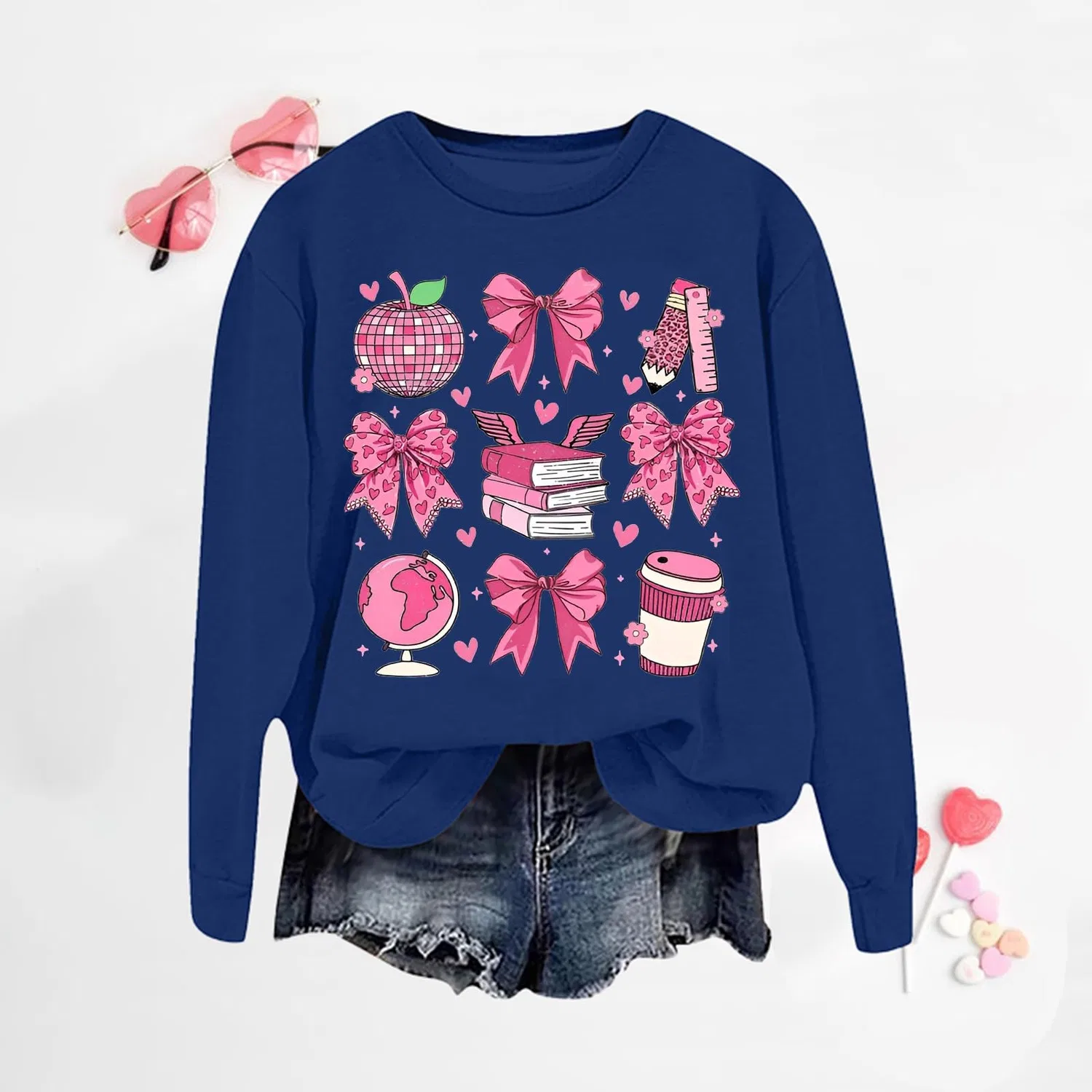 Женский свитшот с рождественским принтом Elegant Christmas Print, Blue-2 — фото 2
