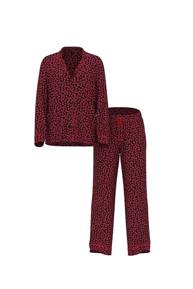 Женский комплект пижам с длинным рукавом Modal Pajama Set Victoria'S Secret, Black And Red Heart — фото 3