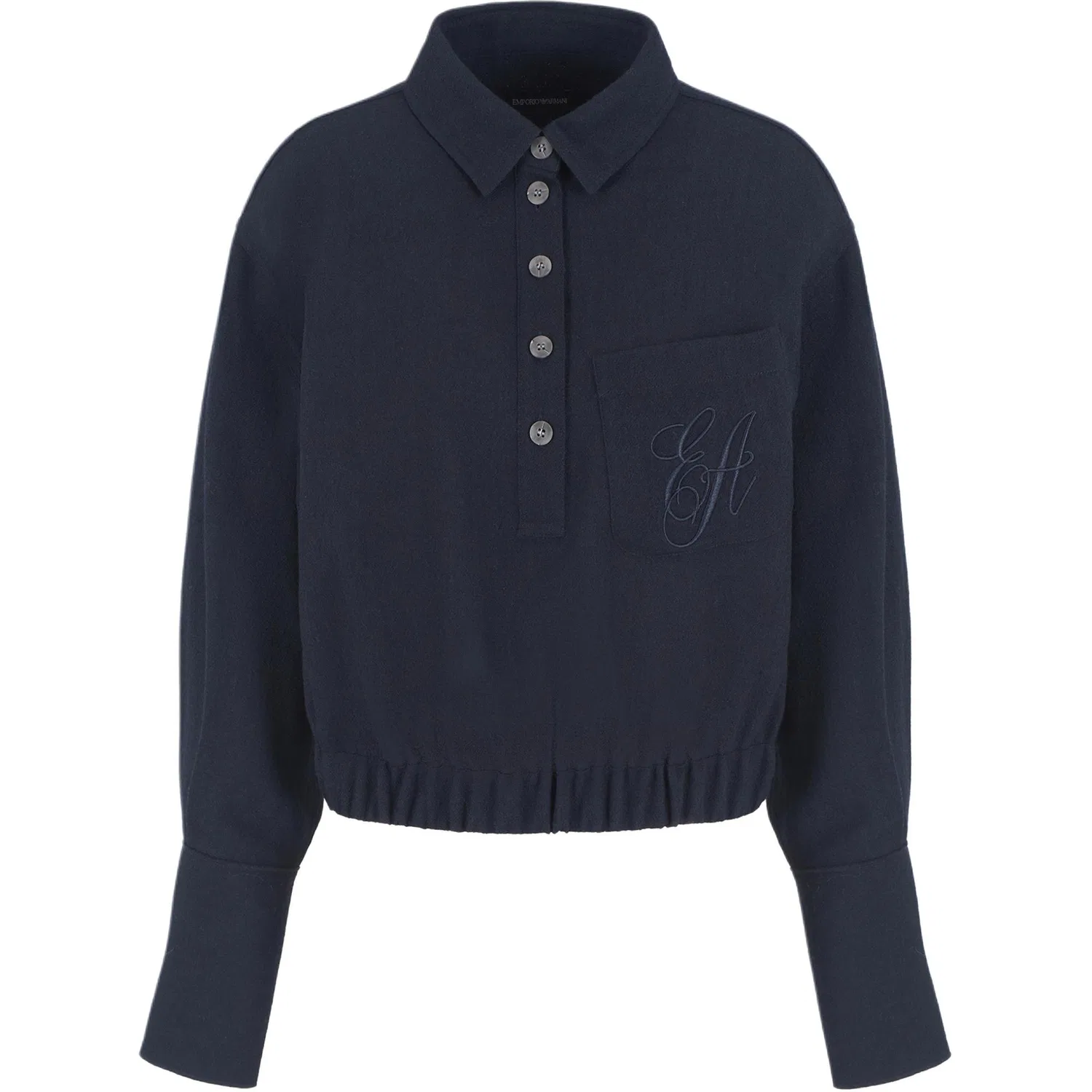 Женская рубашка из крепа с поло-воротником и вышивкой EA Signature Embroidered EMPORIO ARMANI, Indigo