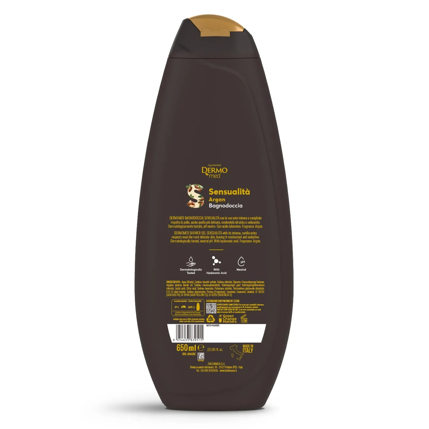 Гель для душа с арганой Dermomed Seducente Argan, 12 x 650 мл, + брелок Beni Culinari