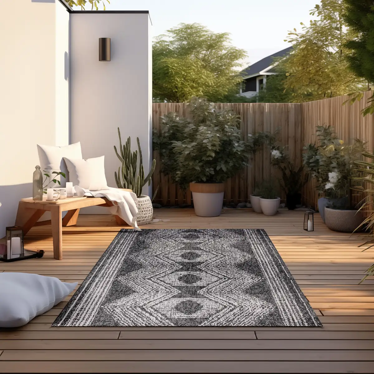 

ELLE DECORATION ковер "Merge, внутри и снаружи", прямоугольный, плоского плетения, для дома и улицы, современный, двусторонний ковер, балкон, гостиная 120х170 см, черный
