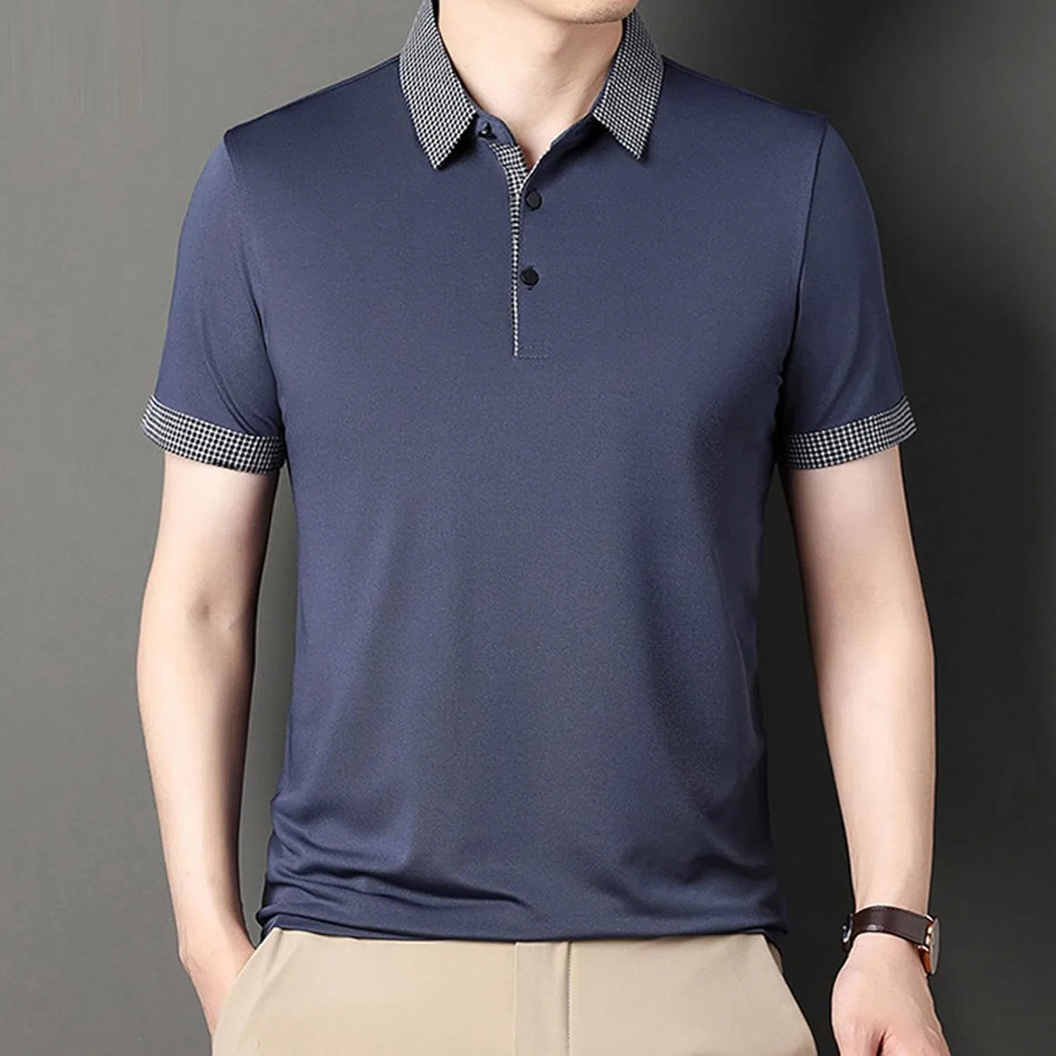 Мужская хлопковая футболка с воротником Regular Fit, Grey — фото 2