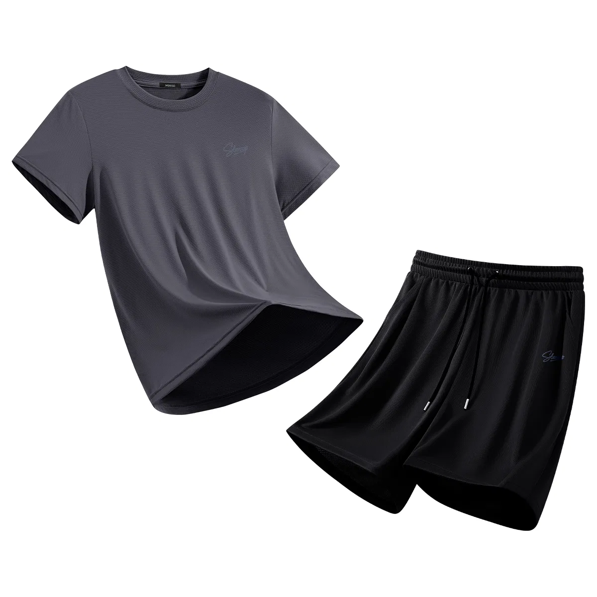 Детский комплект спортивной одежды MINISO, Dark Gray Starry Text Chest Logo + Black Starry Text Pants Logo