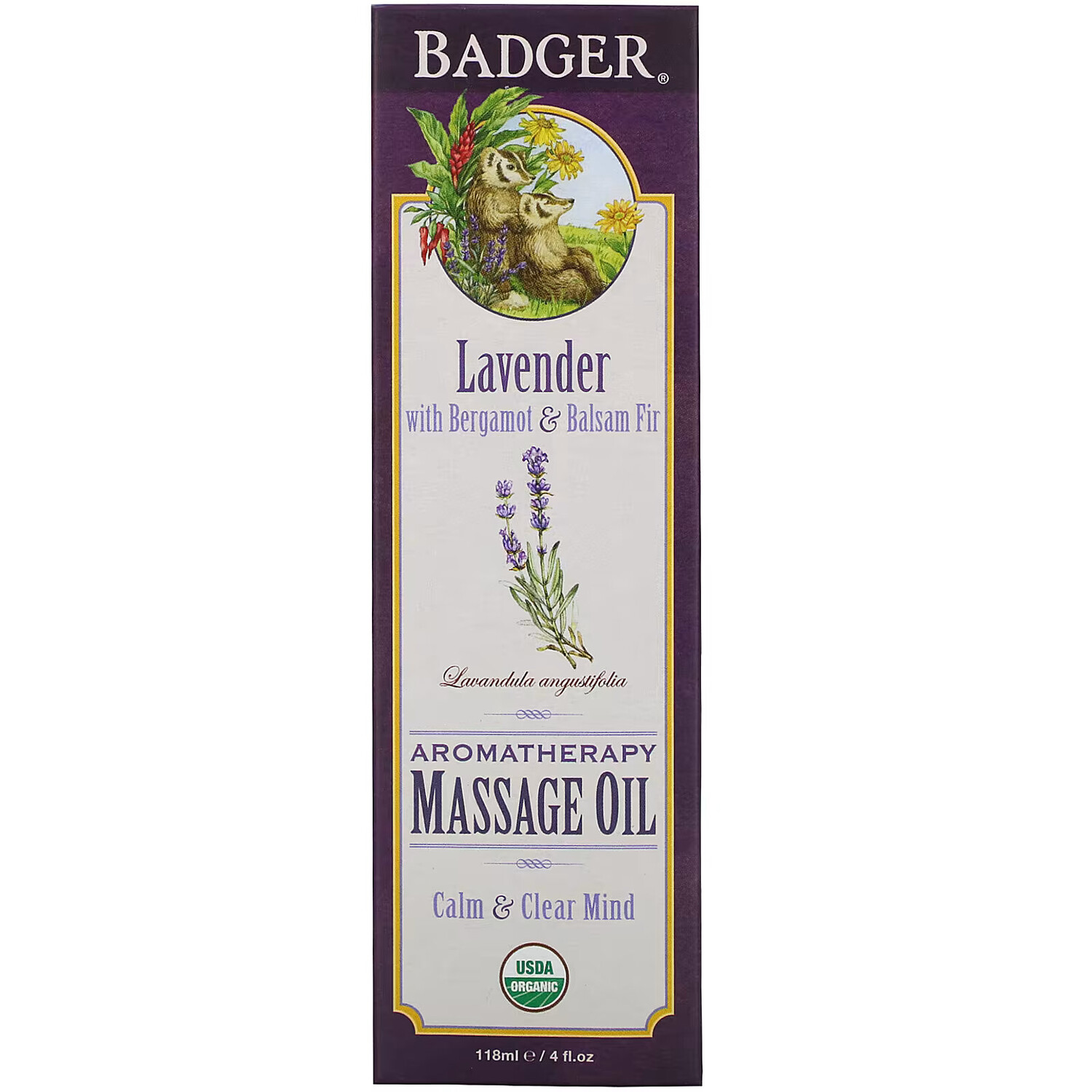 Badger Company, Массажное масло для ароматерапии, лаванда с бергамотом и бальзамом пихты, 4 жидких унции (118 мл) — фото 3