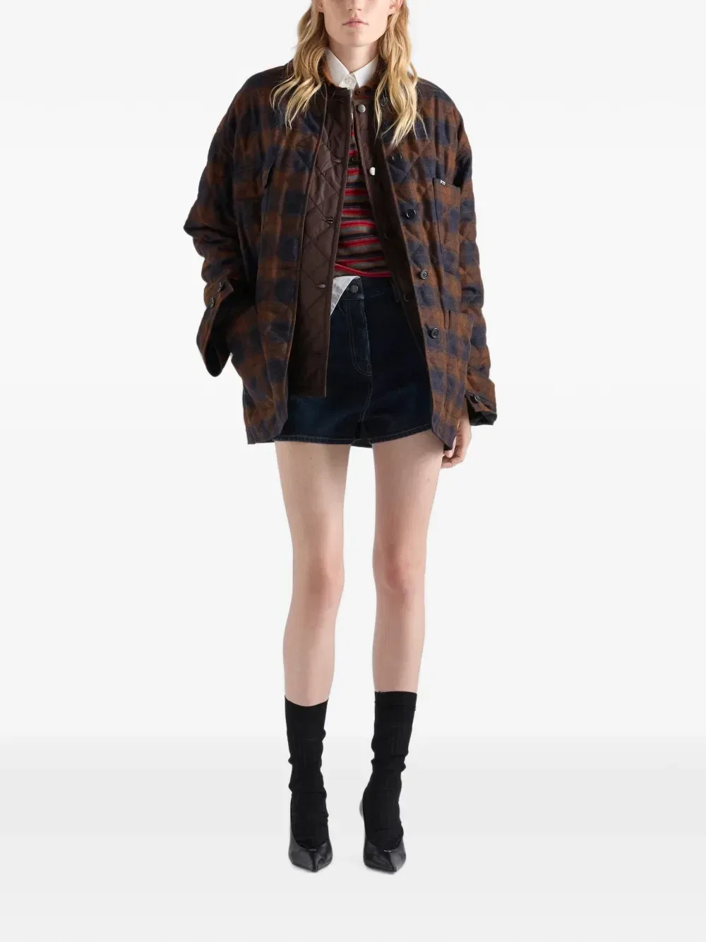 Легкая стеганая куртка из Re-Nylon Prada, коричневый — фото 2
