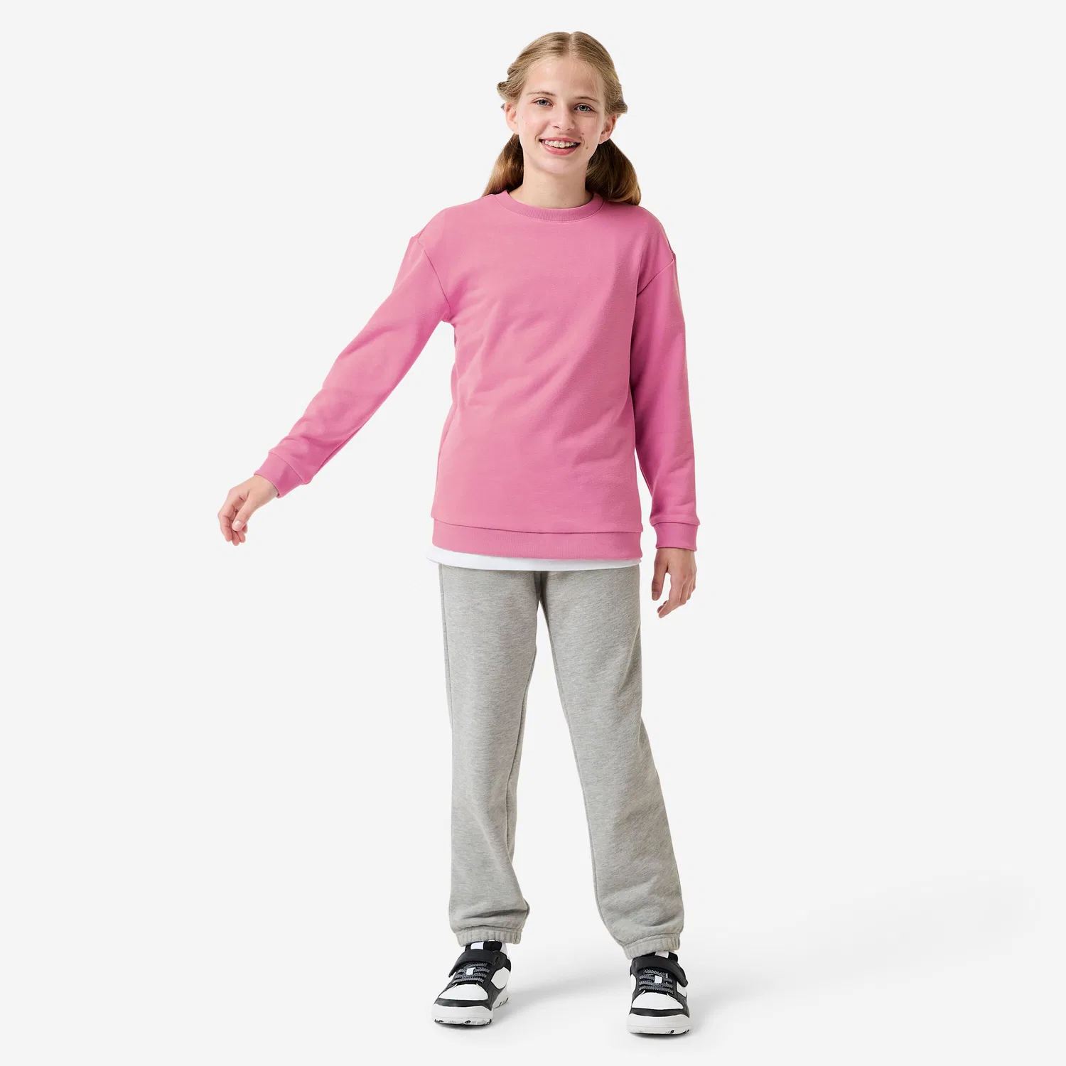 Детский спортивный костюм из футера для девочек Trainingsanzug Madchen French Terry atmungsaktiv, Decathlon, Magnolienpink Silbergrau