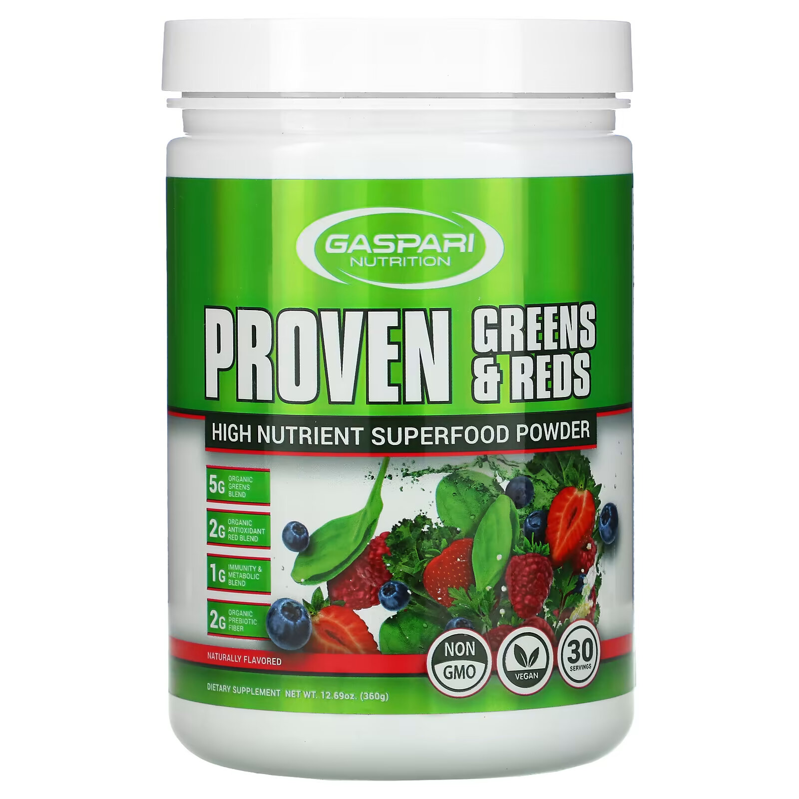 Gaspari Nutrition, Proven Greens & Reds, суперфуд в порошке с высоким содержанием питательных веществ, с натуральным вкусом, 360 г (12,69 унции) - фото