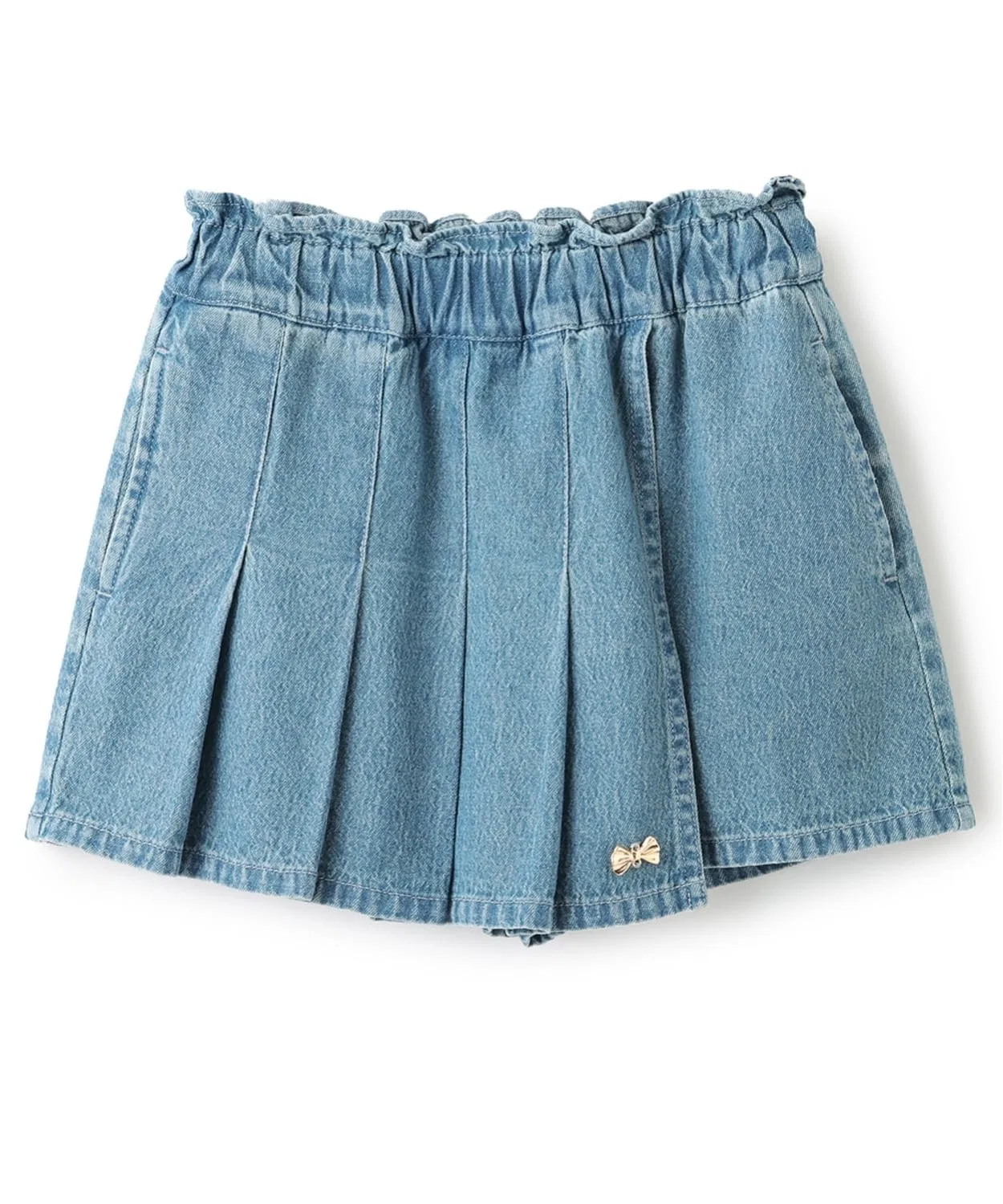 Детские джинсовые шорты-юбка с принтом Hearts, модель Front Pleat Heart Pocket Lycee mine, Sax Blue — фото 2