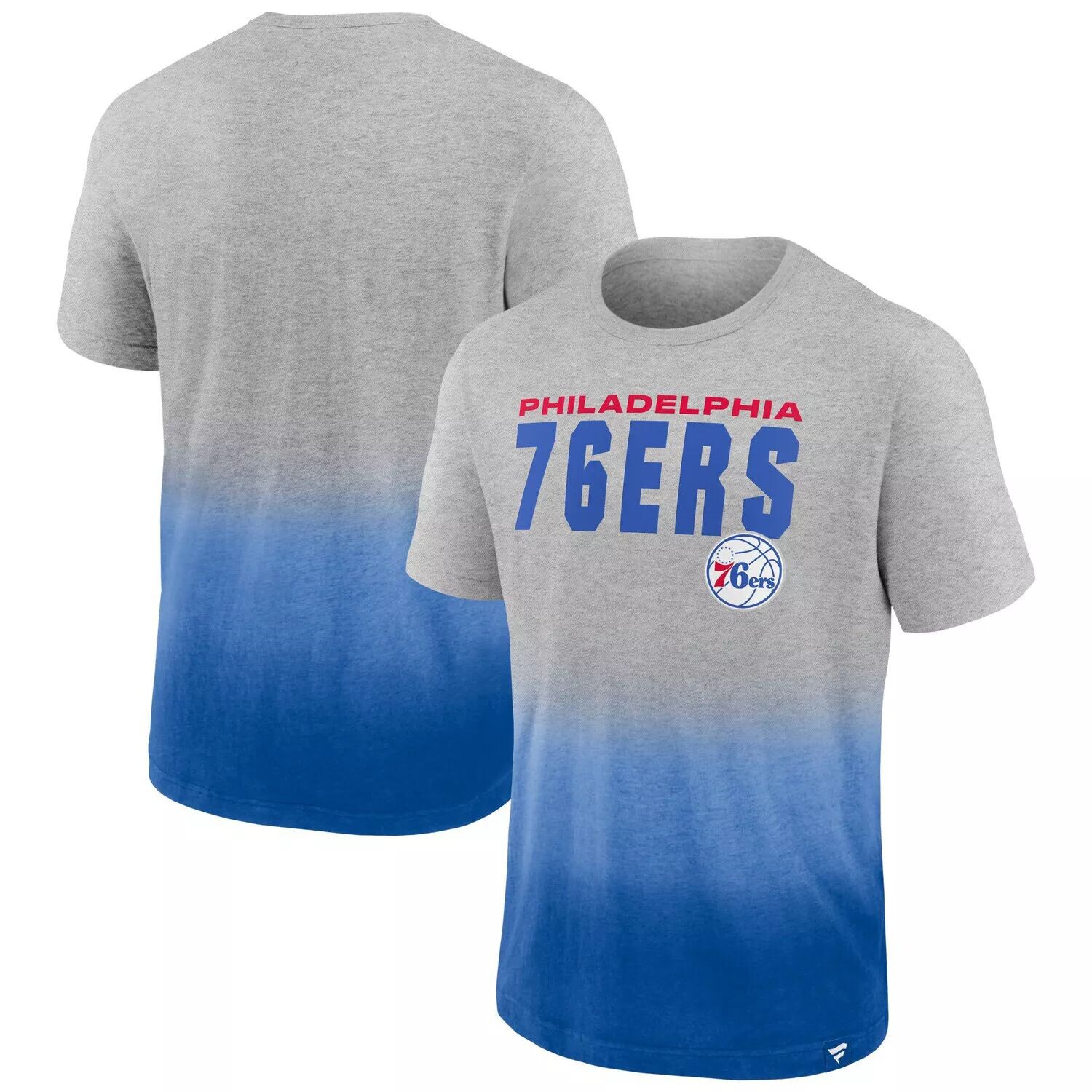 

Мужская футболка с логотипом Fanatics Heathered Grey/Royal Philadelphia 76ers Board Crasher Dip-Dye