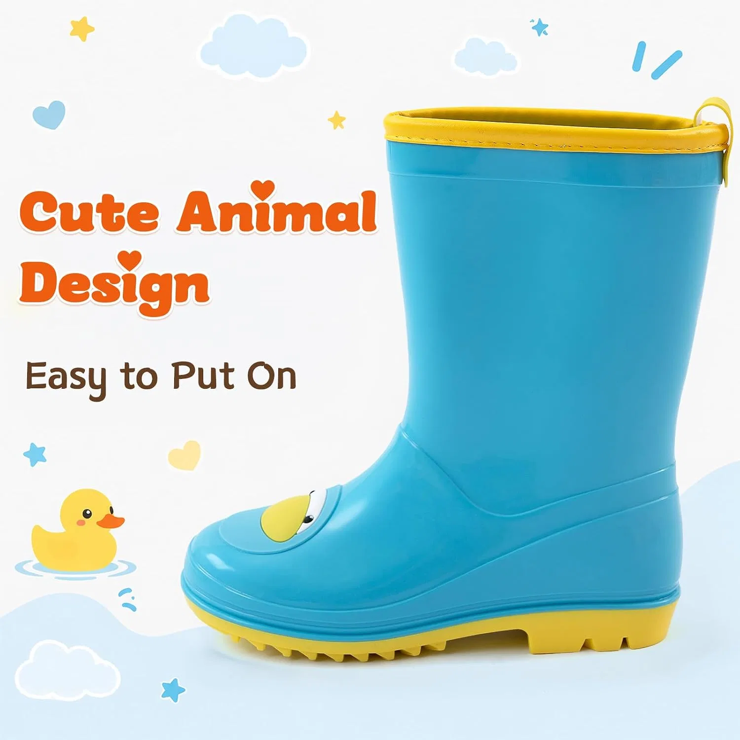 Детские сапоги дождевые с принтом Pink Cat Blue Penguin HaloFADD, Blue — фото 3