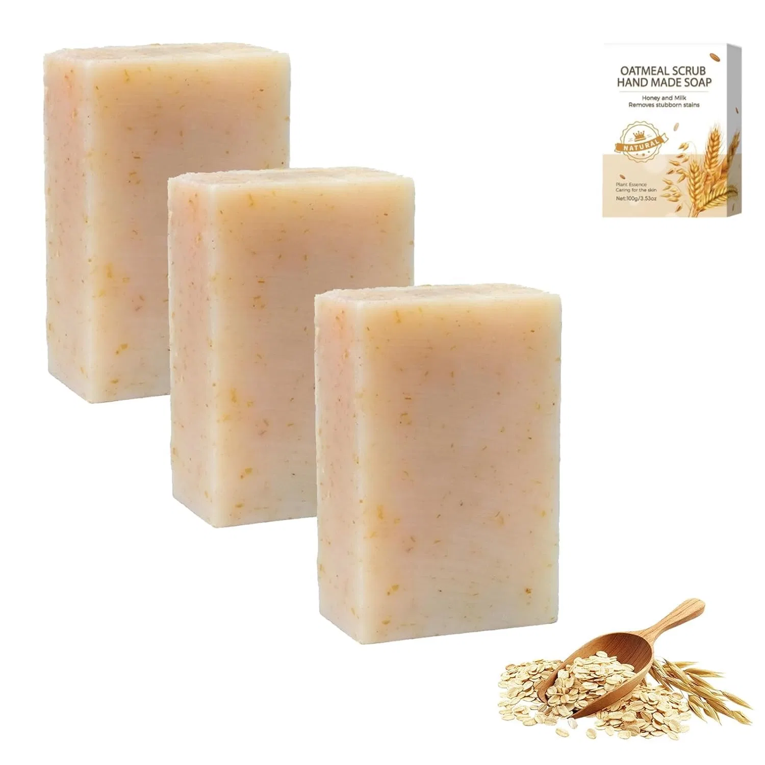 Мыло Овсяное скраб ручной работы SUYOIKHGMN, 100 г, 3 шт., 3 pieces