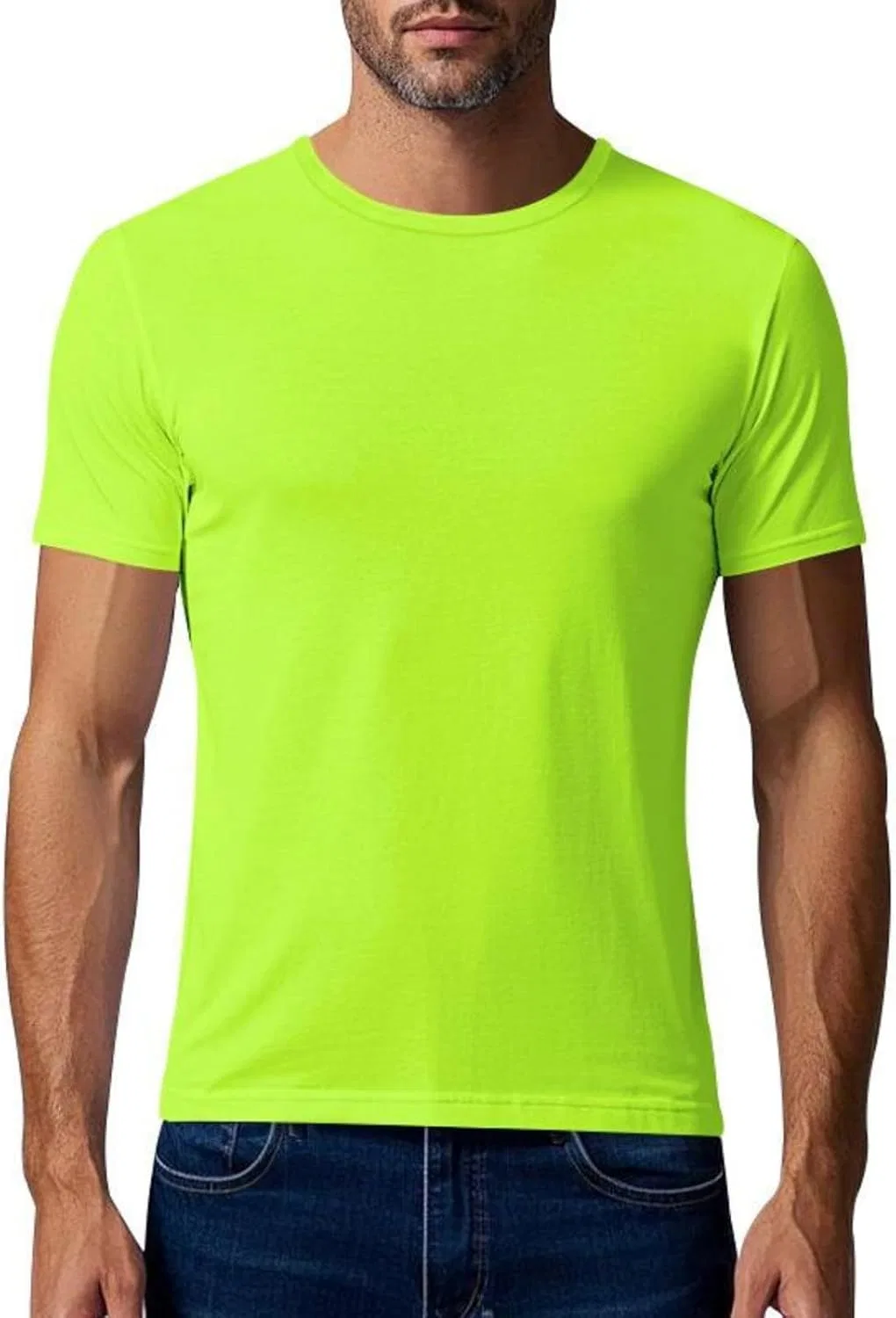 Мужская футболка с круглым вырезом хлопковая классическая, Fluorescent Green