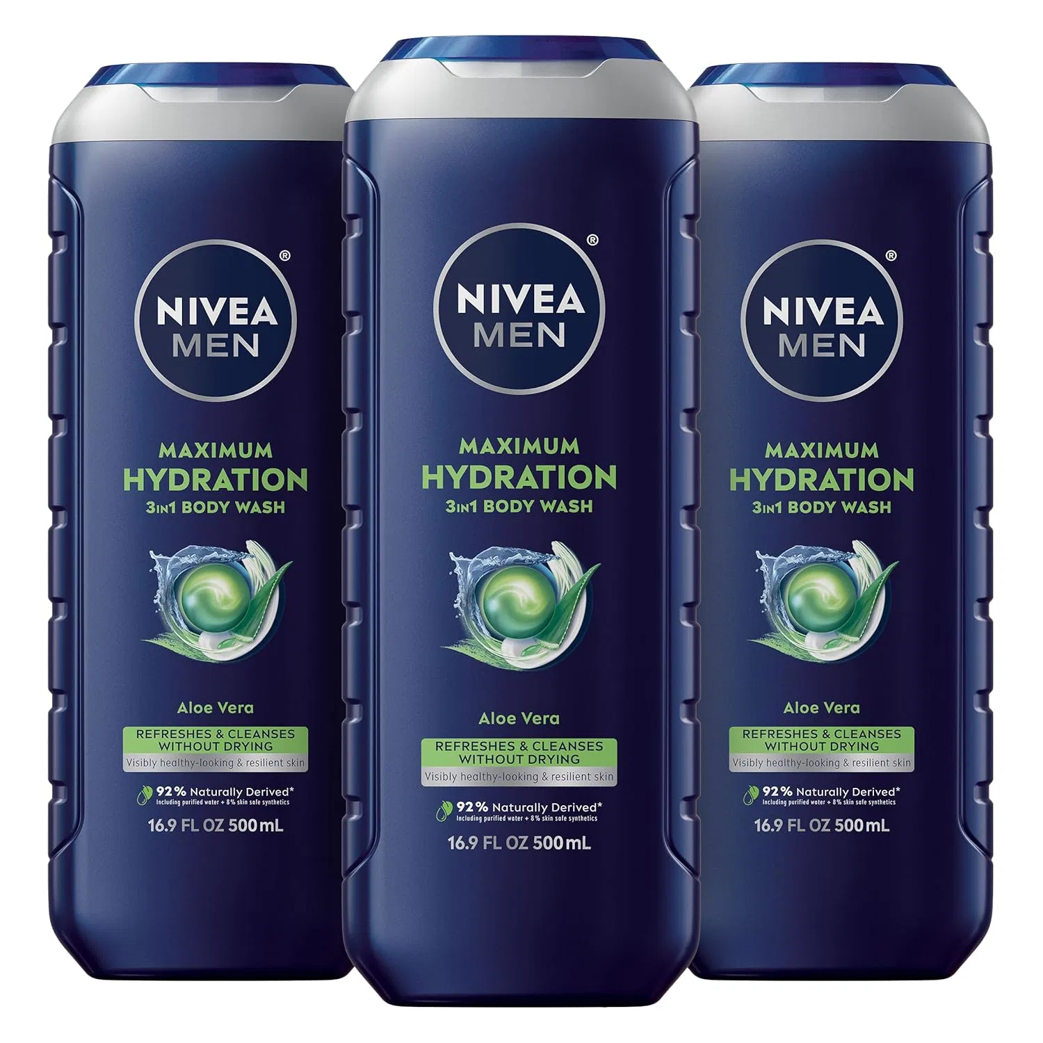 Гель для душа 3-в-1 увлажняющий с алоэ вера NIVEA MEN, набор 3 шт, 1499.38 мл