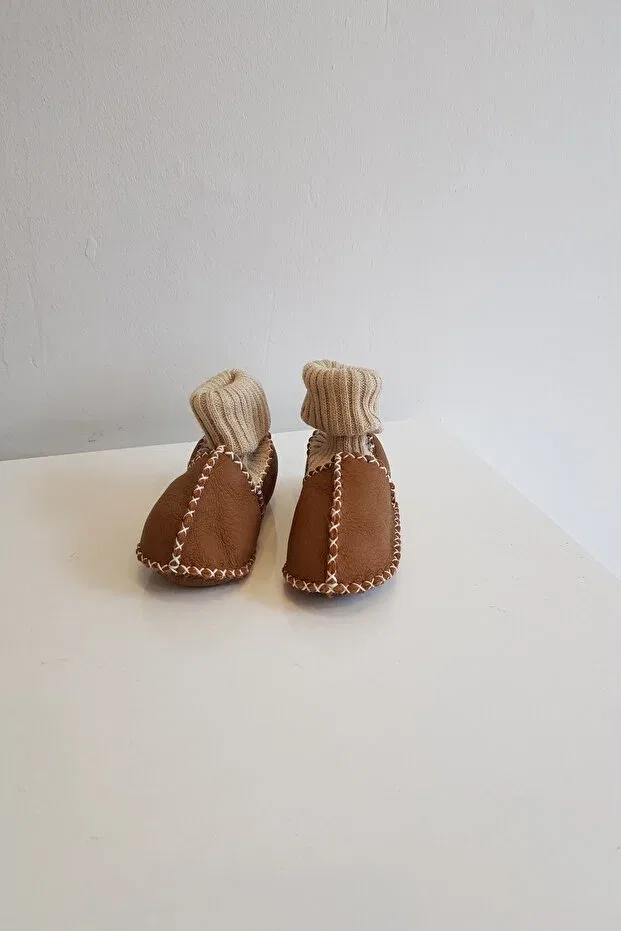 Детские пинетки из замши с мехом Papulin, Taba