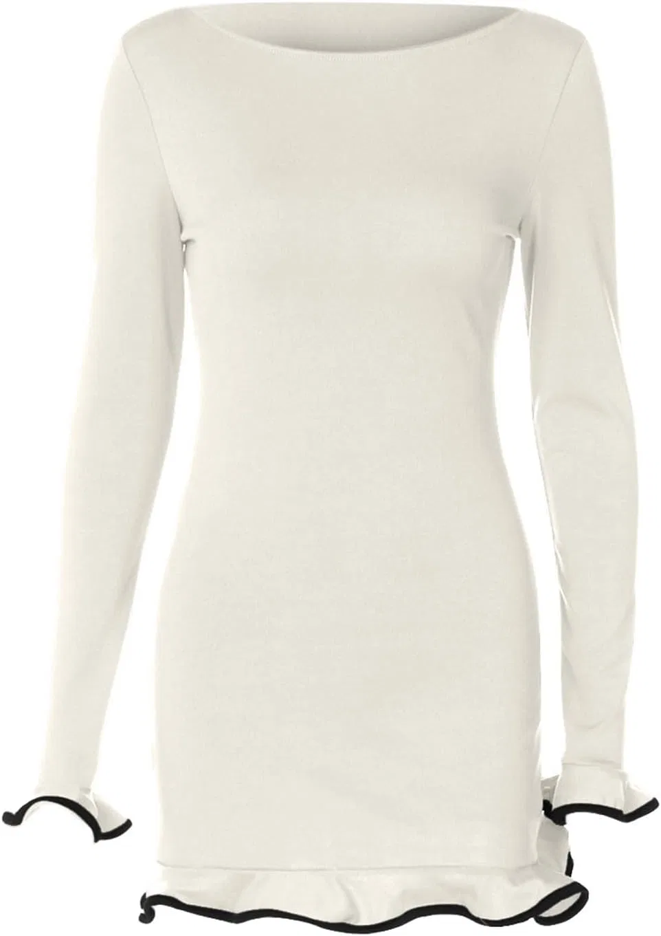 Женское платье мини с круглым вырезом и длинным рукавом, Beige