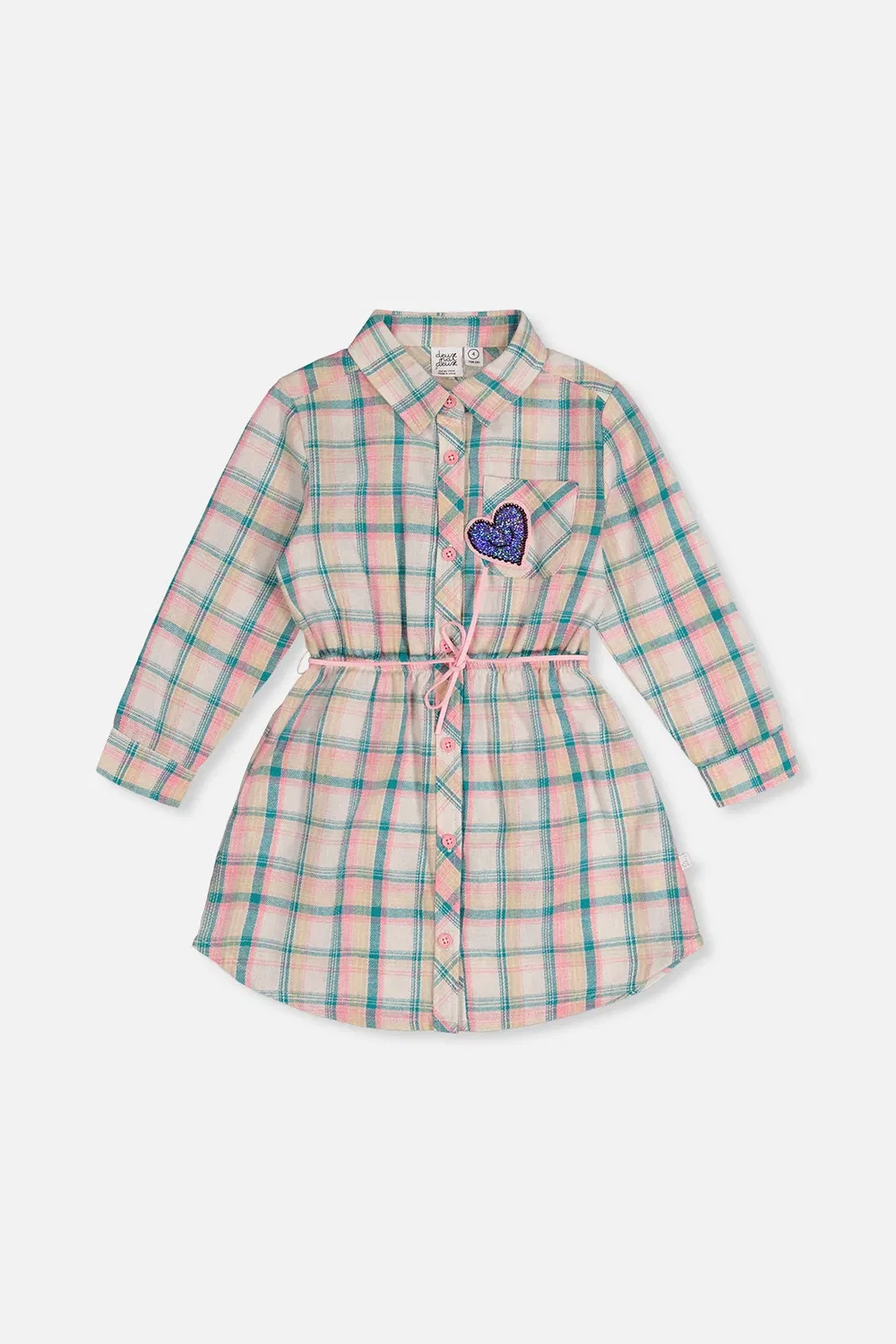 Детское платье-рубашка с поясом в клетку Ivy Kids Deux par Deux, Plaid Green and Pink