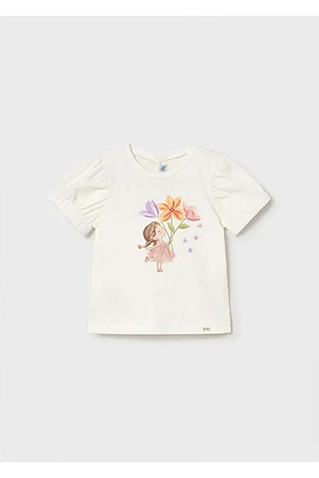 Детская футболка для девочек с принтом Summer baby girl printed tshirt Mayoral, Nude Color — фото 4