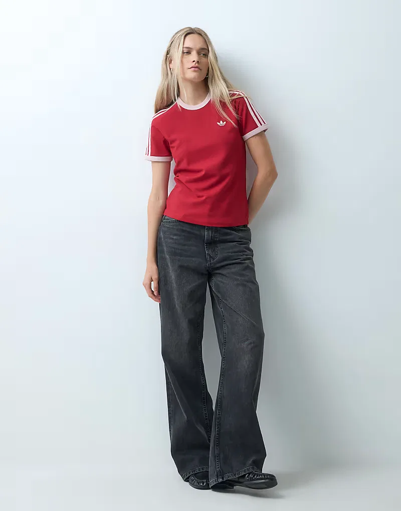 Футболка Adidas Originals Cali с тремя полосками, красный — фото 3