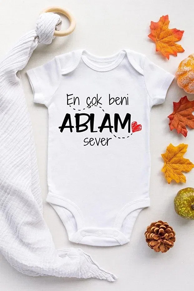 Детское боди для новорожденных с принтом Unisex baby my sister loves short sleeve baby bodysuit with snap fasteners Generic Brands, White