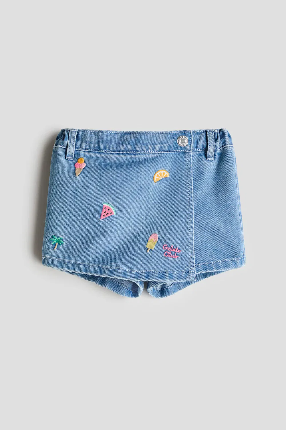 Джинсовая юбка-шорты с вышивкой H&M, Denimblau/Früchte