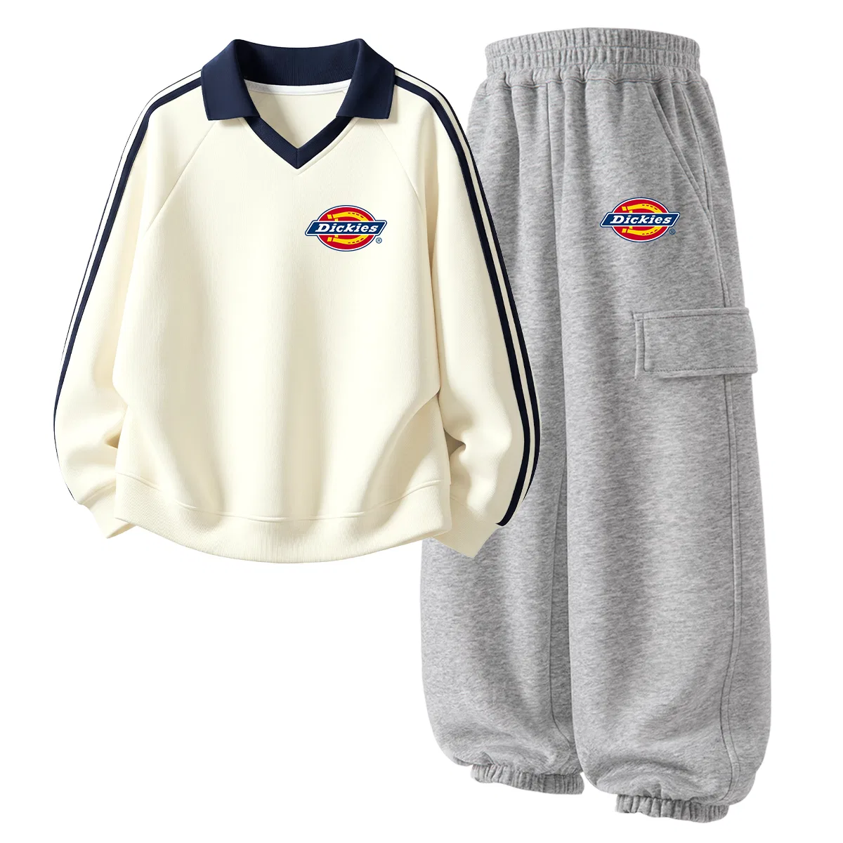 Детский комплект из футболки и шорт с принтом, Dickies, Ivory White/Light Heather Gray