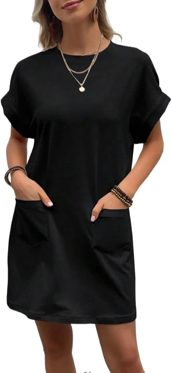 Женское платье-футболка с карманами Batwing, Black
