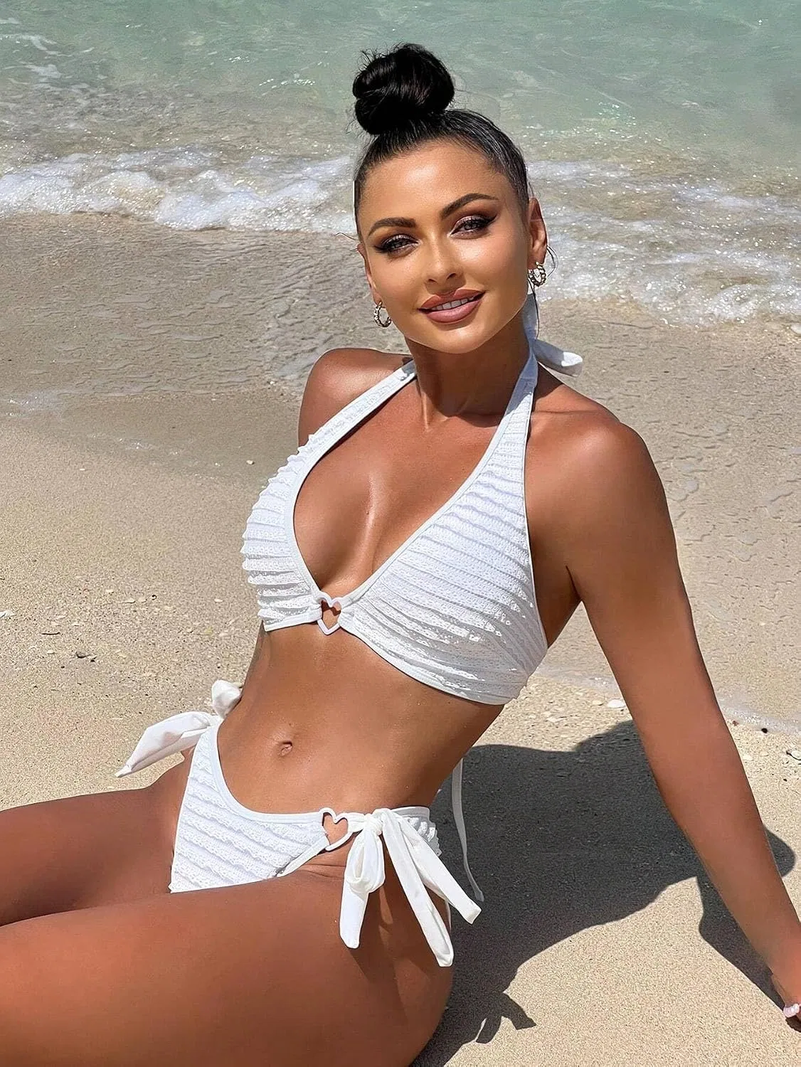 Женский бикини-сет с завязками на спине Halter, White — фото 4