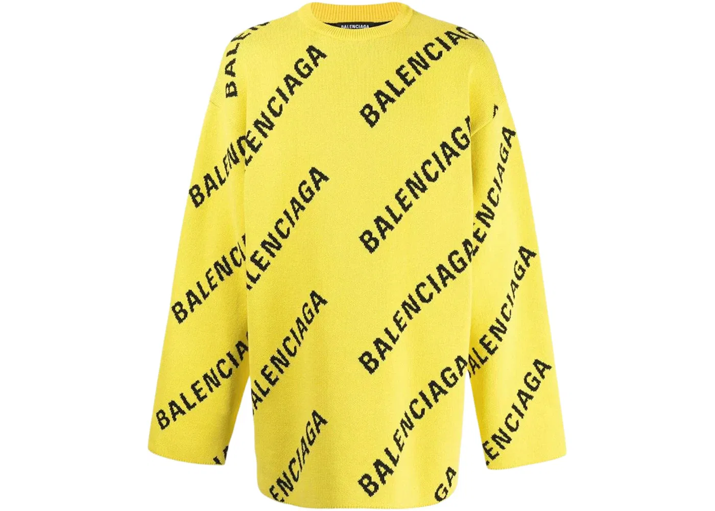 Мужской свитшот с принтом Balenciaga Allover Logo Knit Oversized Crewneck, Yellow/Black