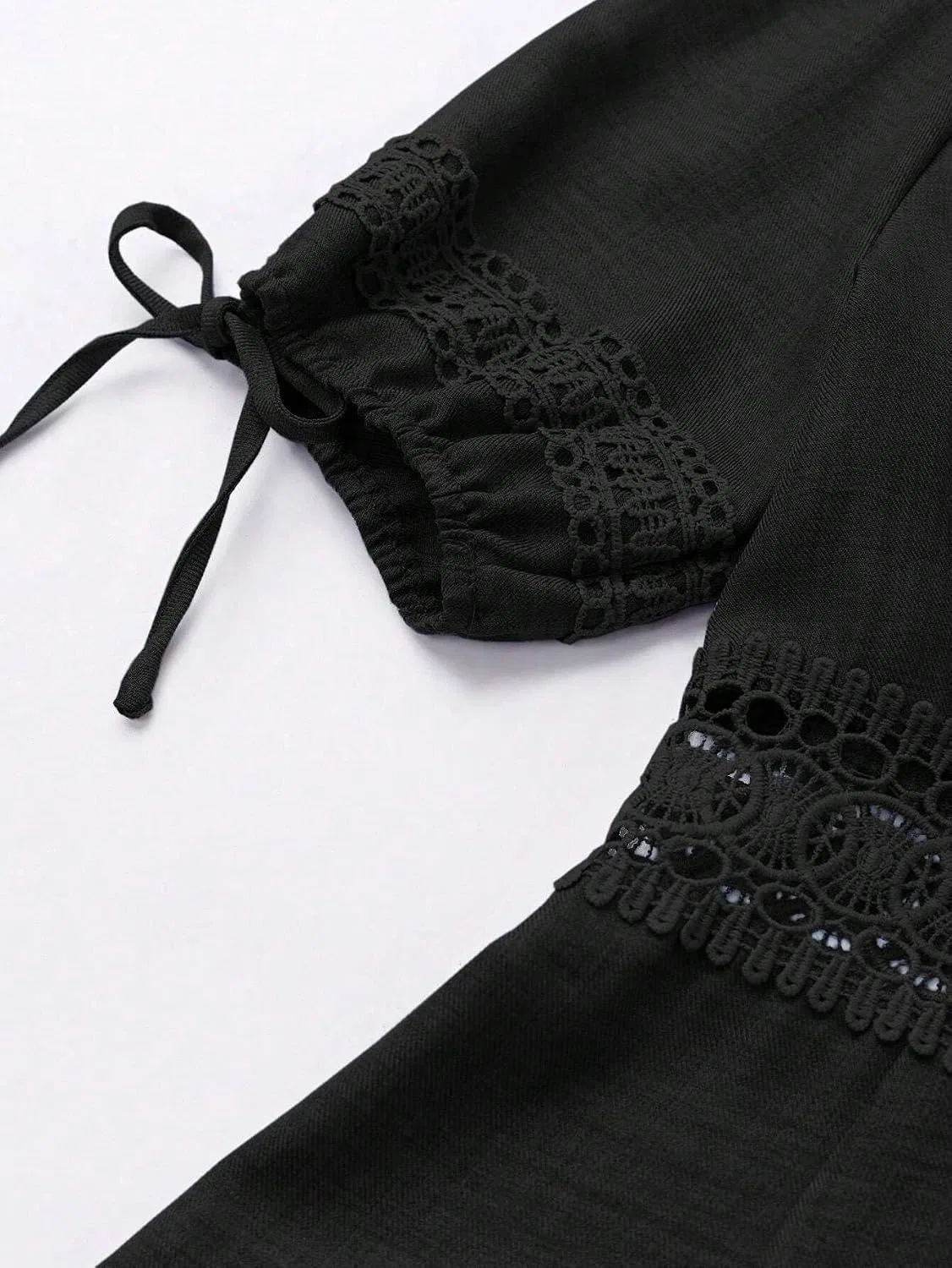 Женское повседневное платье A-силуэта с кружевным поясом, Black — фото 4