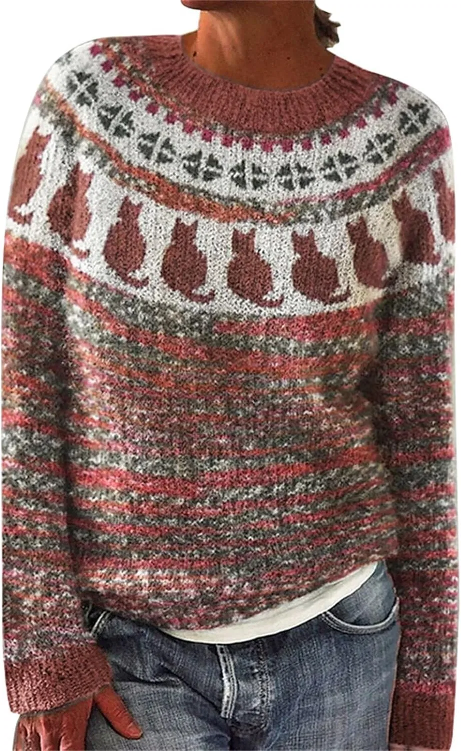 Женский свитер с принтом Fair Isle, кирпичный
