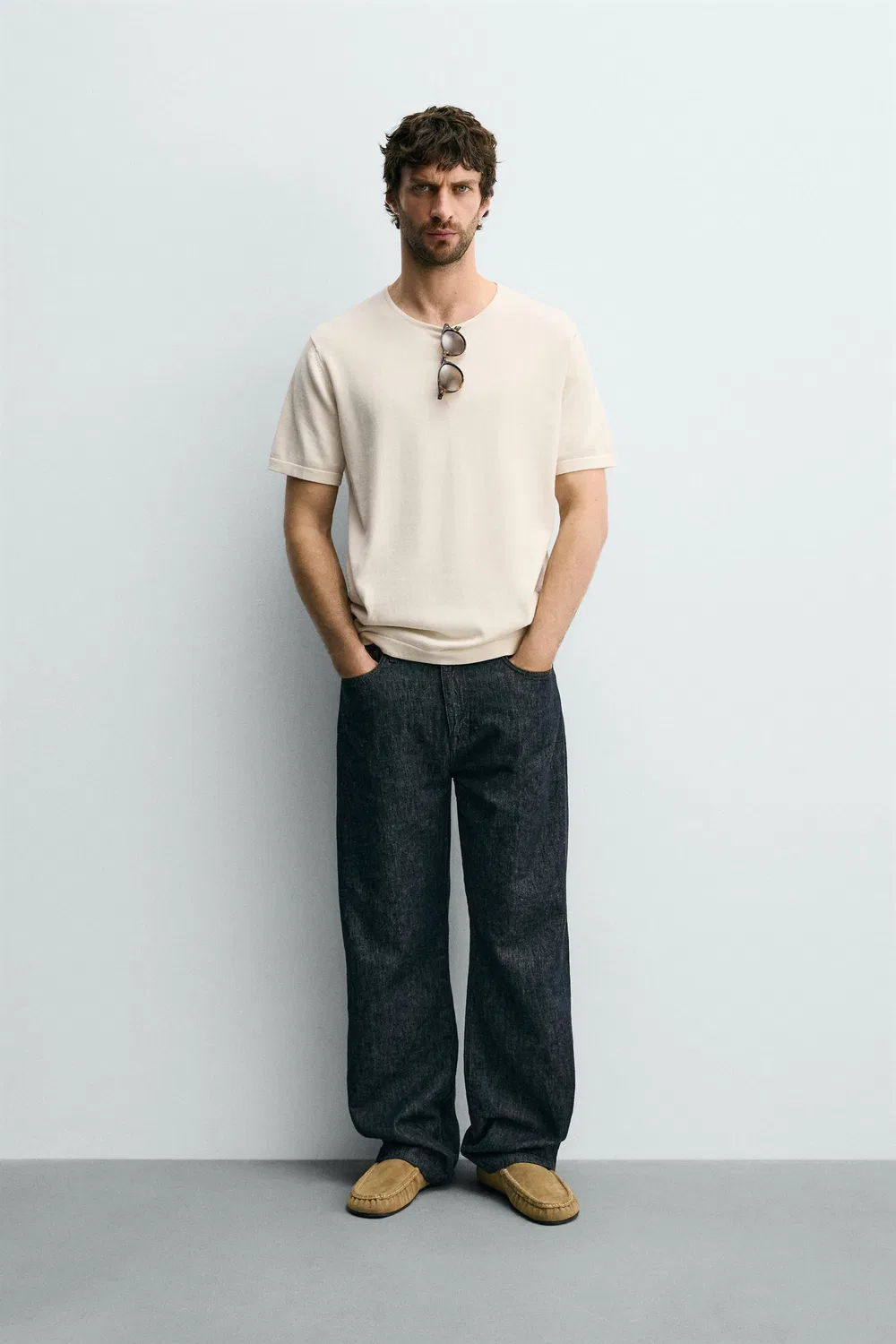 Вязаная футболка стандартного кроя ZARA, Ecru