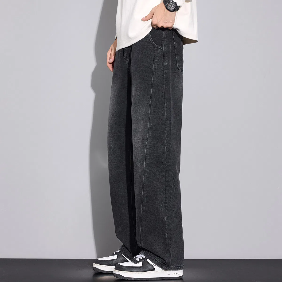 Детские джинсы широкие Tonlion, Black Gray — фото 4