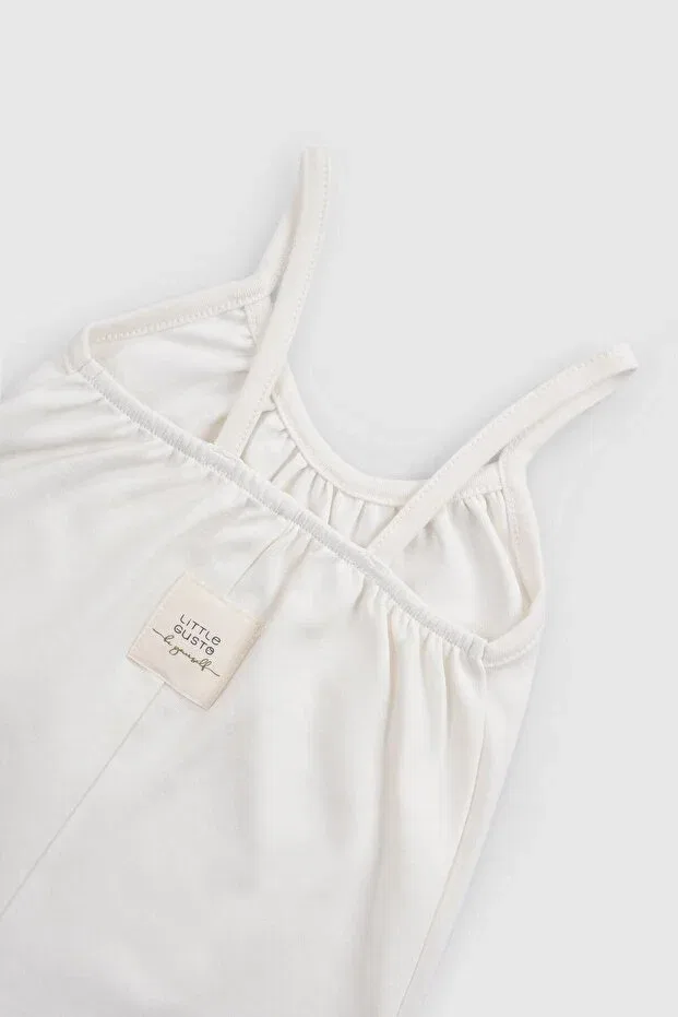 Детский комбинезон для девочек хлопковый Organic Cotton Ecru Baby Rope Strap Shorts Jumpsuit Little Gusto, Ecru — фото 4
