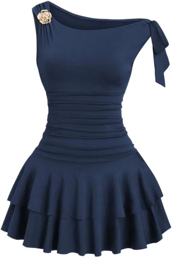 Женское облегающее мини-платье с асимметричным вырезом, Navy Blue