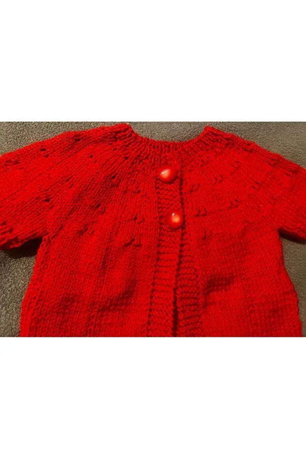 Детский кардиган для новорожденных хлопковый Hand knitted red baby cardigan Lunera, Red — фото 3