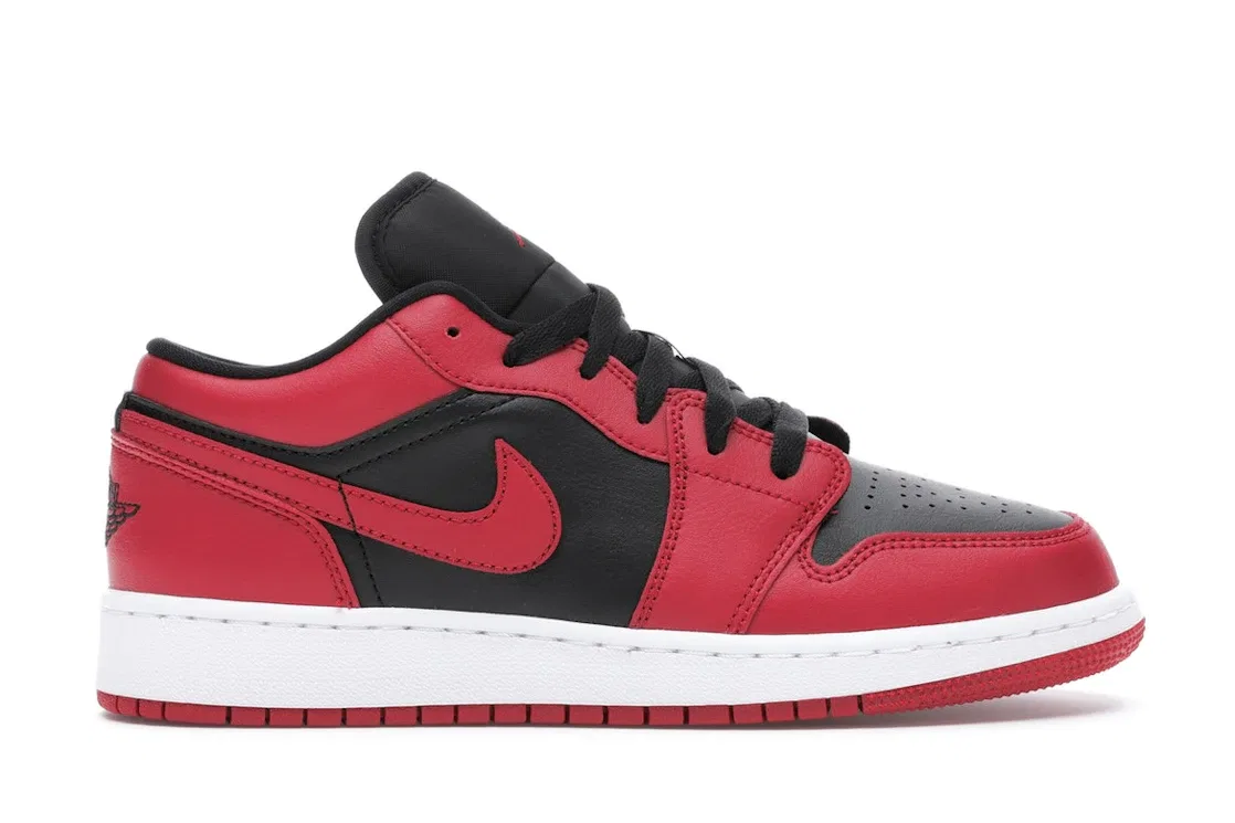 Детские кроссовки для мальчиков с дизайном Chicago Bulls Jordan 1 Low Jordan, Gym Red/Black-Gym Red-White