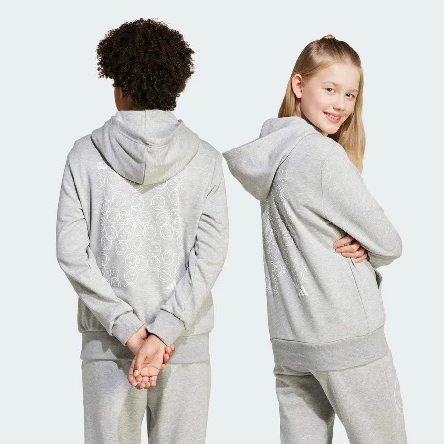 Детский худи с длинным рукавом adidas X Smileyworld Sportswear JN2162, Серо-белый — фото 2